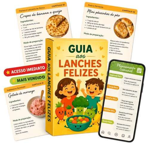 Guia da Lancheira Feliz com receitas e plano semanal no telemóvel